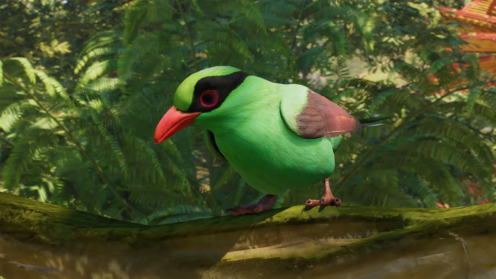 Javan green magpie perched on a branch in Planet Zoo 2
