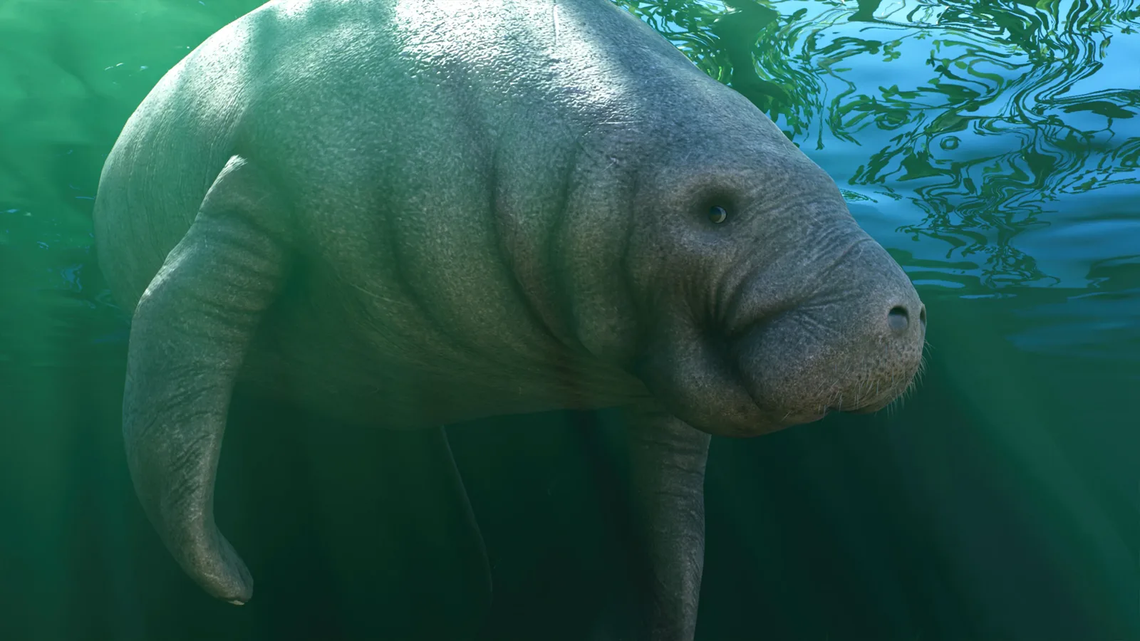 West Indian manatee swimming underwater in Planet Zoo 2